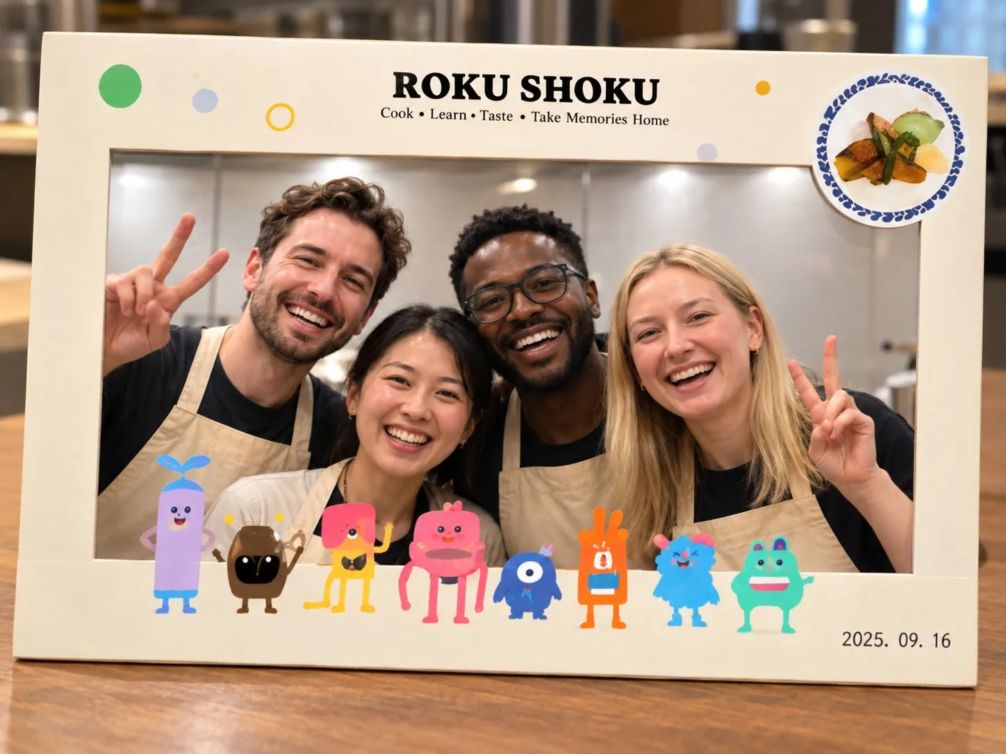 ROKU SHOKUのフレームに入った参加者の記念写真。